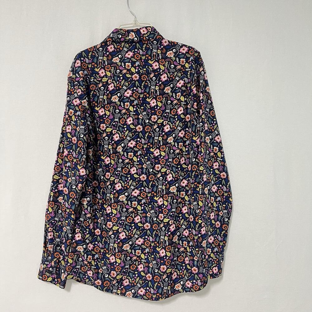 Simon Banks Multicolor Halloween Skeleton Floral Button Down Shirt Men's M - Picture 8 of 11